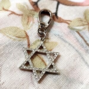 Star of David Jewish Rhinestone Silver Tone Purse Zipper Pet Charm Keychain NEW